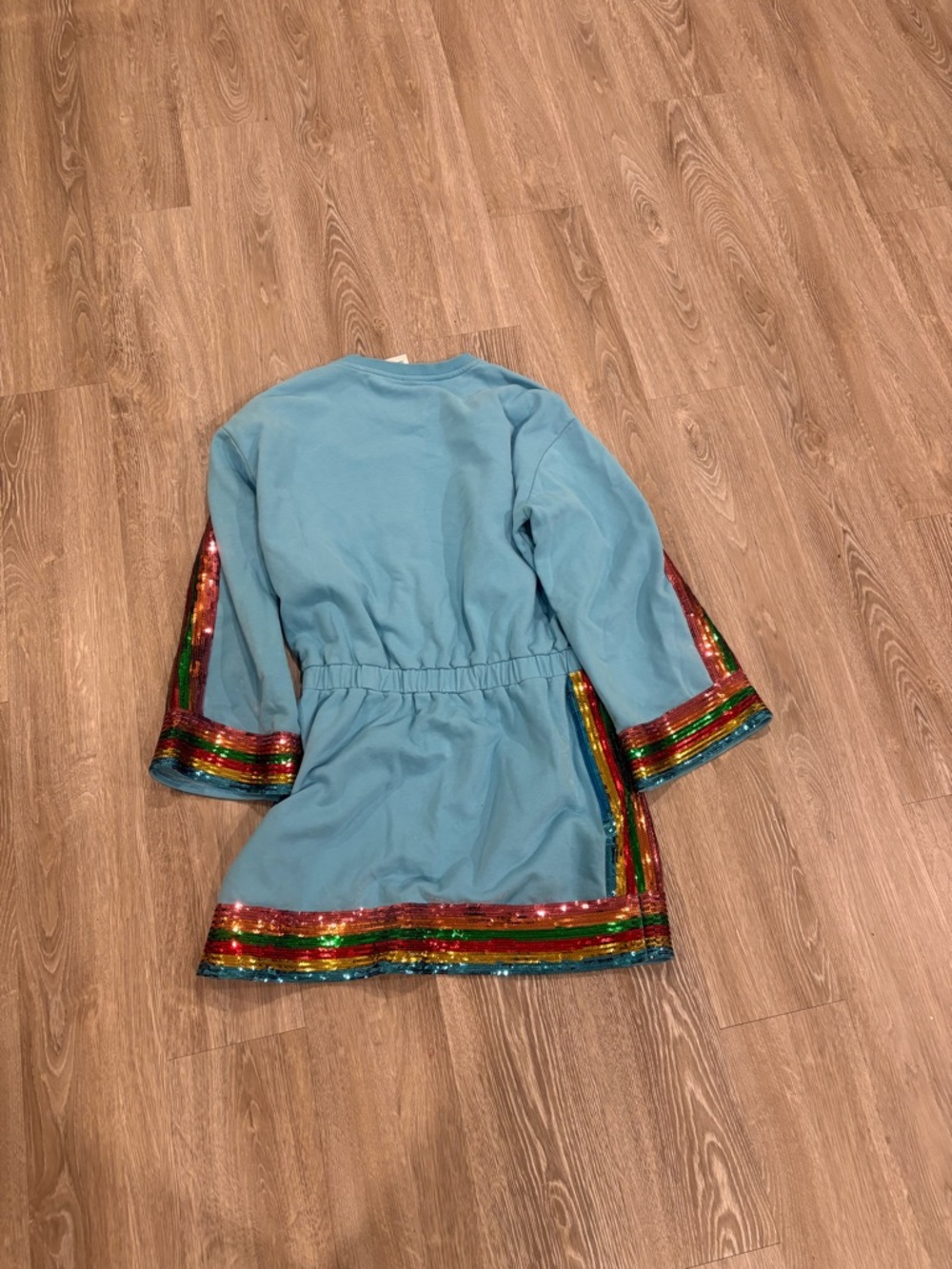 QUEEN OF SPARKLES Light Blue Mini Dress with Multicolor Sequin Trim - Picture 4 of 4